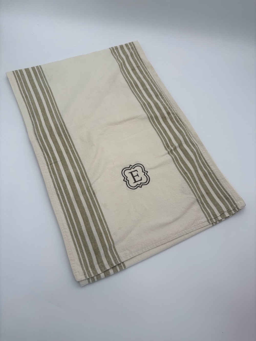 Pottery Barn 108 Table‎ Runner Stripe Cotton Monogram E Farmhouse
